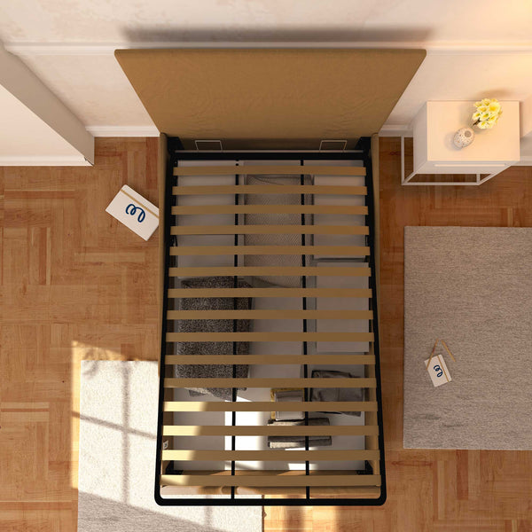 Baldiflex letto contenitore piazza e mezza in ecopelle sfoderabile Rossano marrone chiaro top