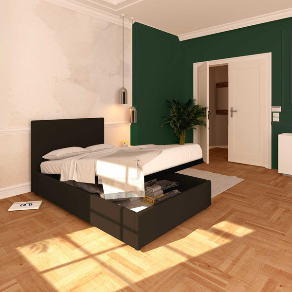 Baldiflex letto contenitore piazza e mezza in ecopelle sfoderabile Rossano marrone scuro da sinistra