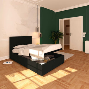 Baldiflex letto contenitore piazza e mezza in ecopelle sfoderabile Rossano nero da sinistra