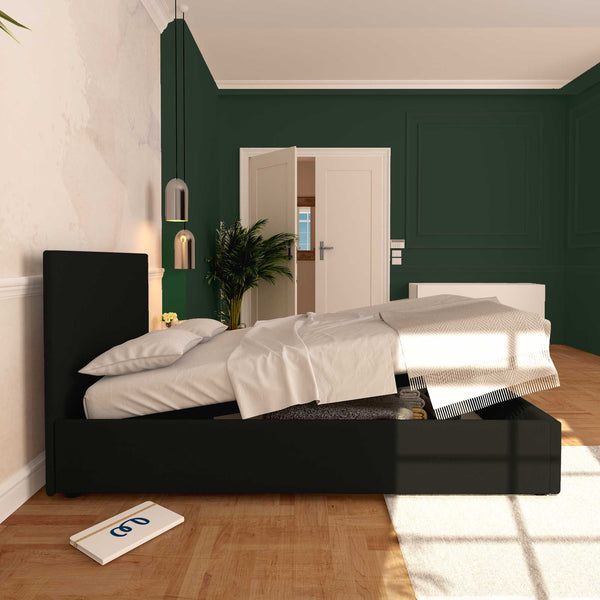 Baldiflex letto contenitore piazza e mezza in ecopelle sfoderabile Rossano nero laterale