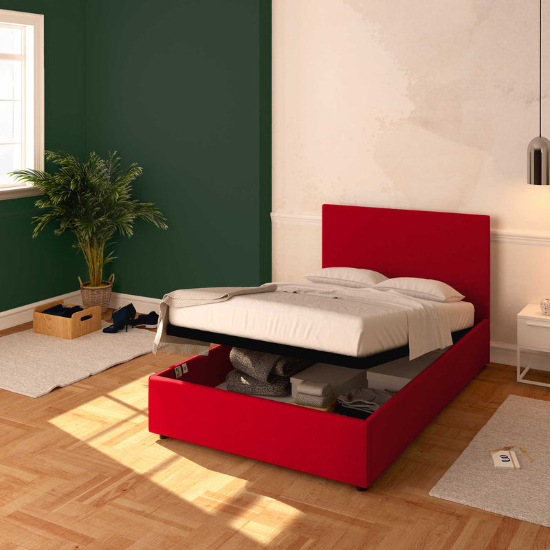 Baldiflex letto contenitore piazza e mezza in ecopelle sfoderabile Rossano rosso da destra