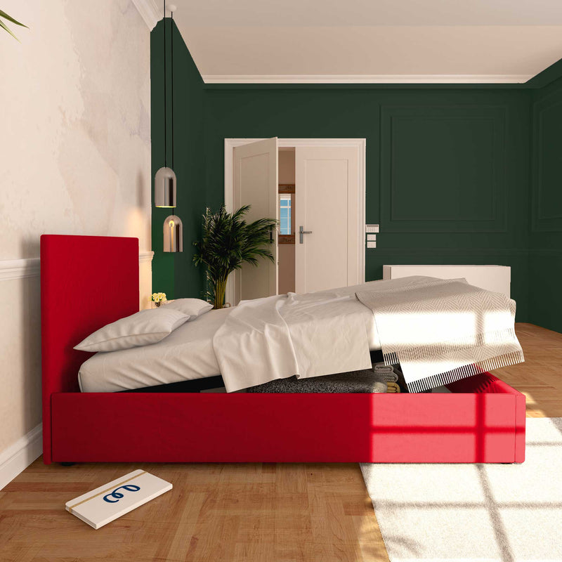 Baldiflex letto contenitore piazza e mezza in ecopelle sfoderabile Rossano rosso laterale
