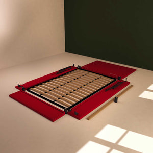Baldiflex letto contenitore piazza e mezza in ecopelle sfoderabile Rossano rosso smontato