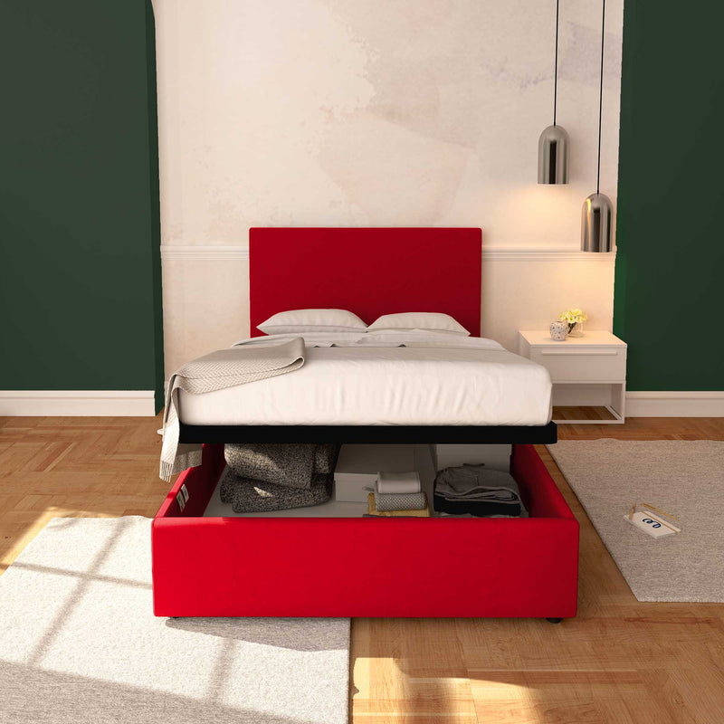 Baldiflex letto contenitore piazza e mezza in ecopelle sfoderabile Rossano rosso