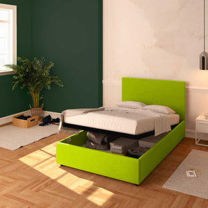 Baldiflex letto contenitore piazza e mezza in ecopelle sfoderabile Rossano verde mela da destra