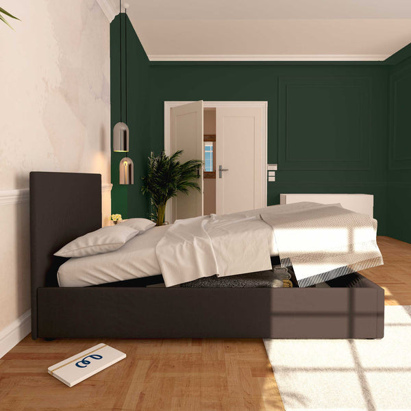 Baldiflex letto contenitore una piazza e mezza in tessuto sfoderabile Rossano caffè laterale