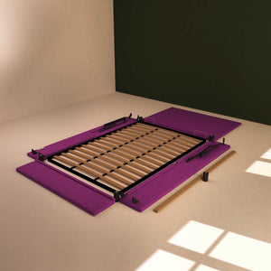 Baldiflex letto contenitore una piazza e mezza in tessuto sfoderabile Rossano fucsia smontato