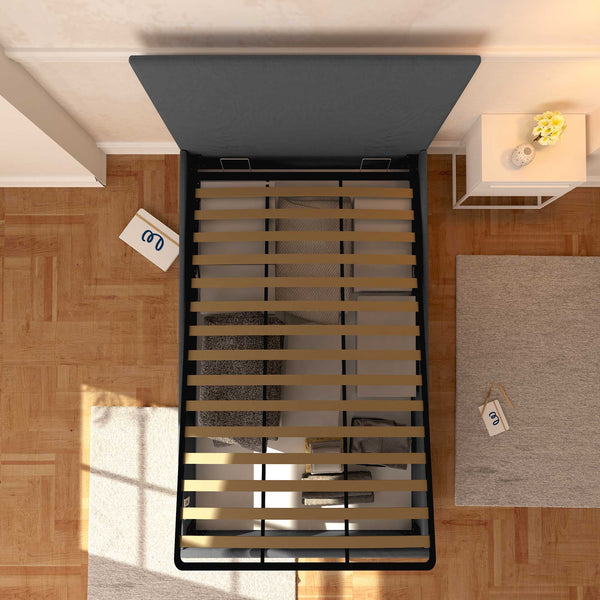 Baldiflex letto contenitore una piazza e mezza in tessuto sfoderabile Rossano grigio antracite top