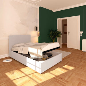 Baldiflex letto contenitore una piazza e mezza in tessuto sfoderabile Rossano grigio chiaro da sinistra