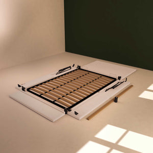 Baldiflex letto contenitore una piazza e mezza in tessuto sfoderabile Rossano grigio chiaro smontato