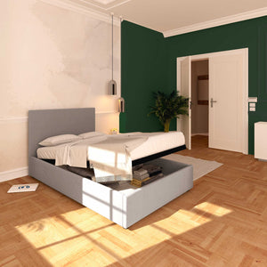 Baldiflex letto contenitore una piazza e mezza in tessuto sfoderabile Rossano grigio da sinistra