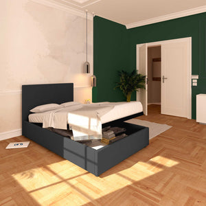 Baldiflex letto contenitore una piazza e mezza in tessuto sfoderabile Rossano grigio grafite da sinistra