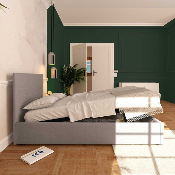 Baldiflex letto contenitore una piazza e mezza in tessuto sfoderabile Rossano grigio laterale