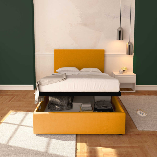 Baldiflex letto contenitore una piazza e mezza in tessuto sfoderabile Rossano mango