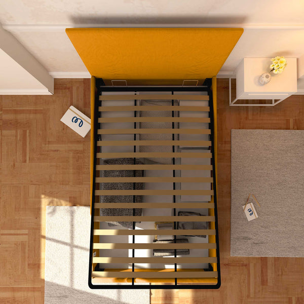 Letto contenitore una piazza e mezza in tessuto sfoderabile Rossano