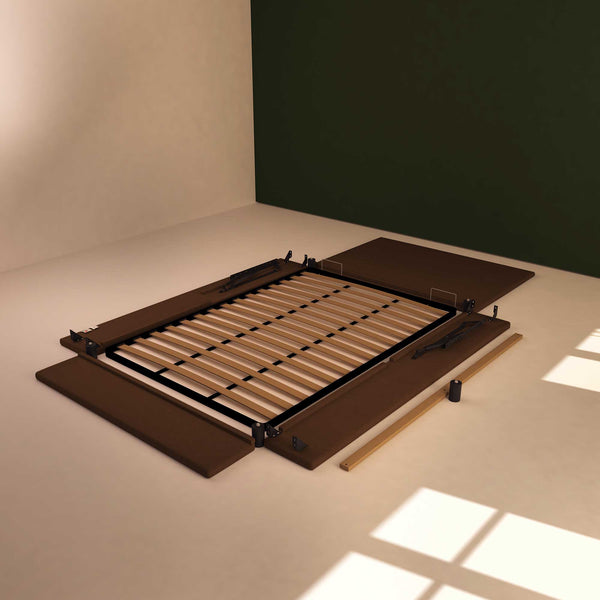 Baldiflex letto contenitore una piazza e mezza in tessuto sfoderabile Rossano marrone smontato