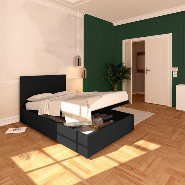 Baldiflex letto contenitore una piazza e mezza in tessuto sfoderabile Rossano nero da sinistra