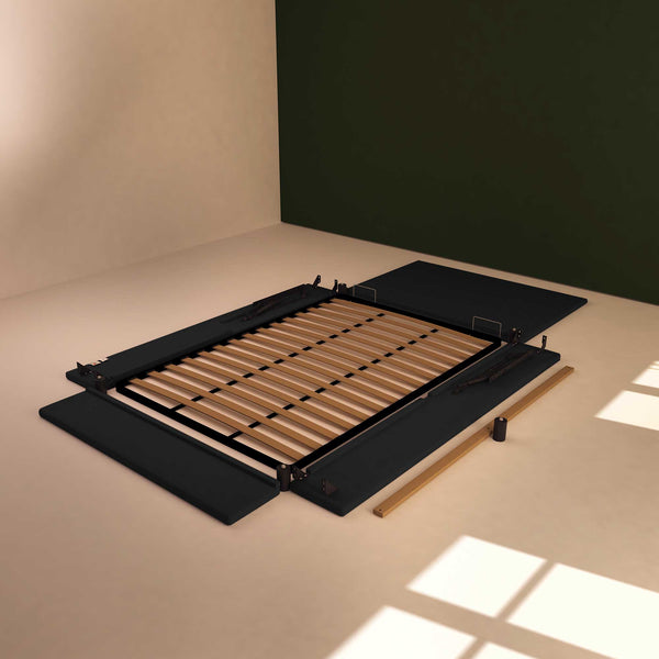 Baldiflex letto contenitore una piazza e mezza in tessuto sfoderabile Rossano nero smontato smontato