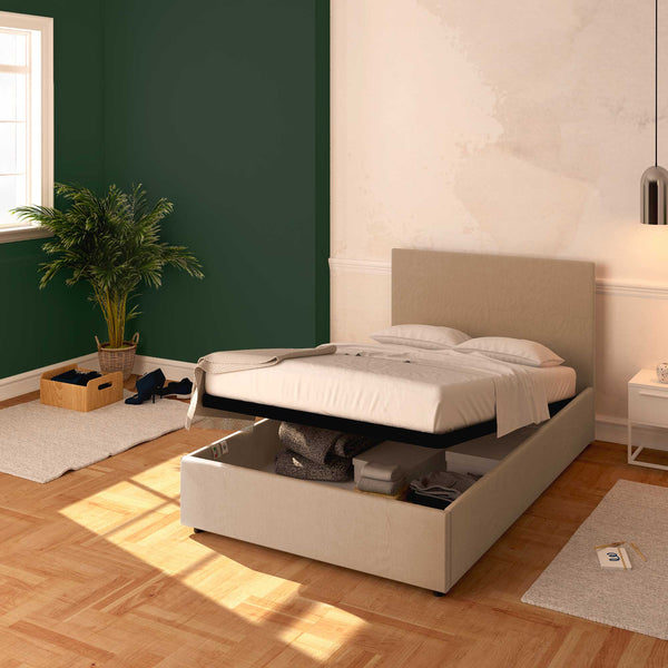 Baldiflex letto contenitore una piazza e mezza in tessuto sfoderabile Rossano grigio talpa da destra