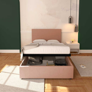 Baldiflex letto contenitore una piazza e mezza in tessuto sfoderabile Rossano rosa antico