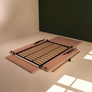 Baldiflex letto contenitore una piazza e mezza in tessuto sfoderabile Rossano rosa antico smontato