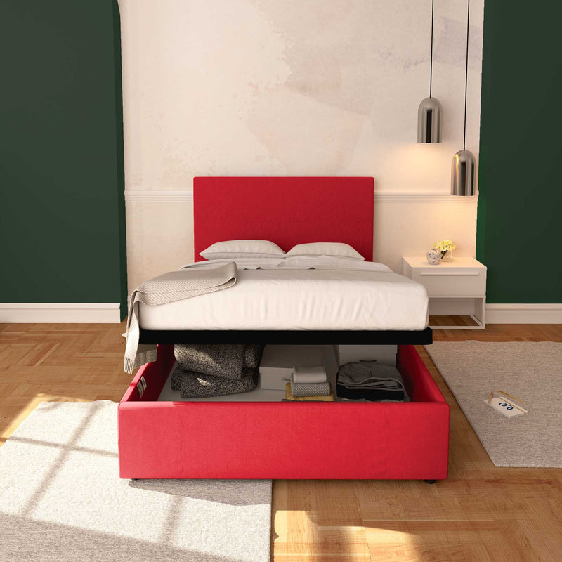 Baldiflex letto contenitore una piazza e mezza in tessuto sfoderabile Rossano rosso