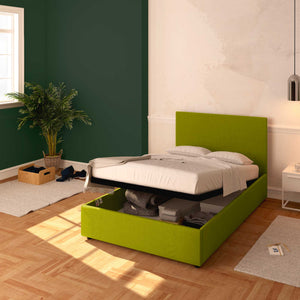 Baldiflex letto contenitore una piazza e mezza in tessuto sfoderabile Rossano verde da destra
