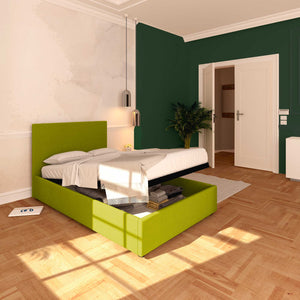 Baldiflex letto contenitore una piazza e mezza in tessuto sfoderabile Rossano verde da sinistra