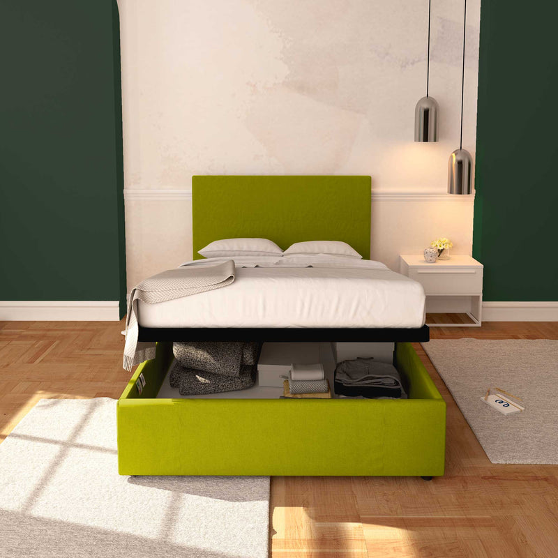 Baldiflex letto contenitore una piazza e mezza in tessuto sfoderabile Rossano verde