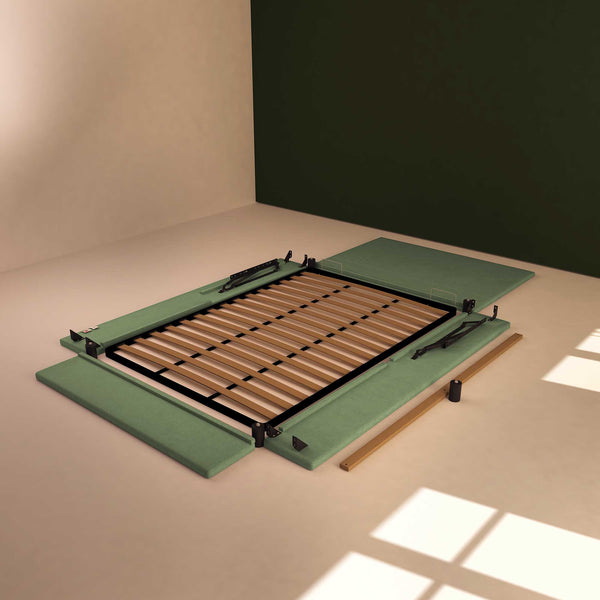 Baldiflex letto contenitore una piazza e mezza in tessuto sfoderabile Rossano verde menta smontato