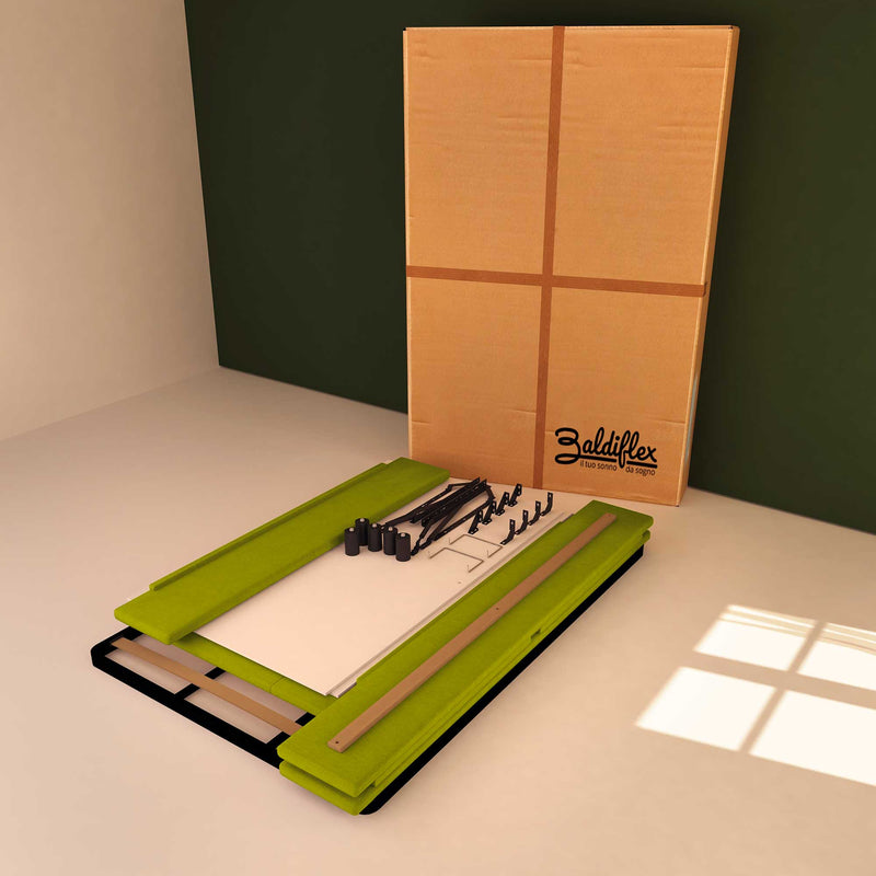 Baldiflex letto contenitore una piazza e mezza in tessuto sfoderabile Rossano verde scatola