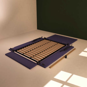 Baldiflex letto contenitore una piazza e mezza in tessuto sfoderabile Rossano viola smontato