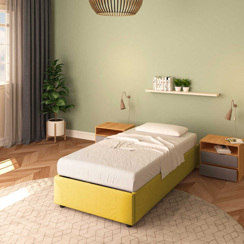 letto cloe senza contenitore in tessuto giallo senape