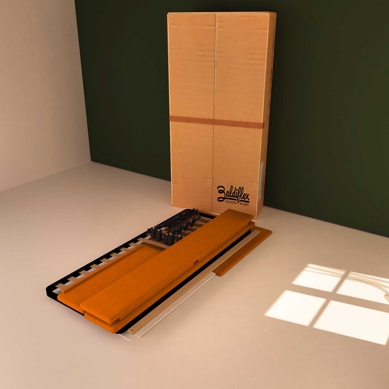 Baldiflex letto contenitore singolo in ecopelle sfoderabile Rossano arancione scatola