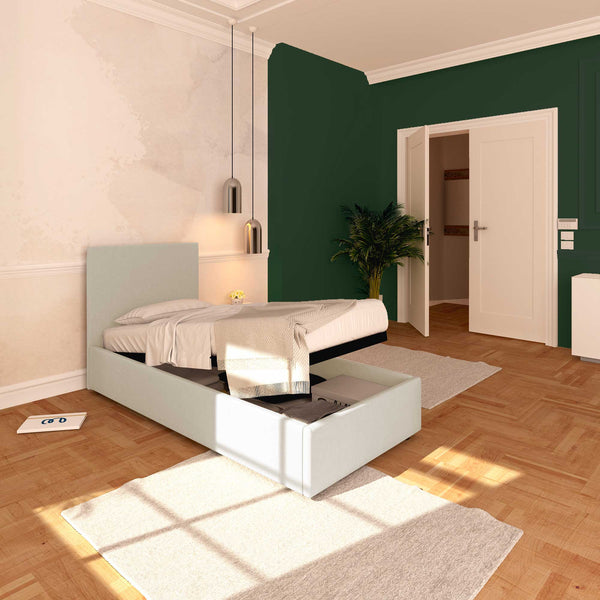 Baldiflex letto contenitore singolo in ecopelle sfoderabile Rossano beige chiaro da sinistra