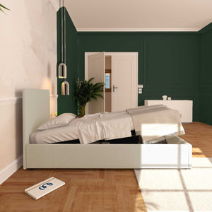 Baldiflex letto contenitore singolo in ecopelle sfoderabile Rossano beige chiaro laterale