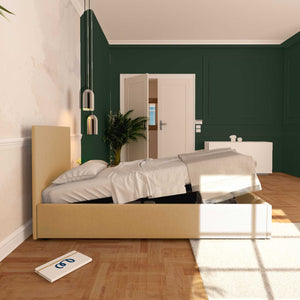 Baldiflex letto contenitore singolo in ecopelle sfoderabile Rossano beige laterale