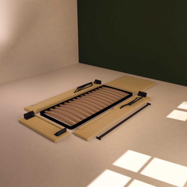 Baldiflex letto contenitore singolo in ecopelle sfoderabile Rossano beige smontato