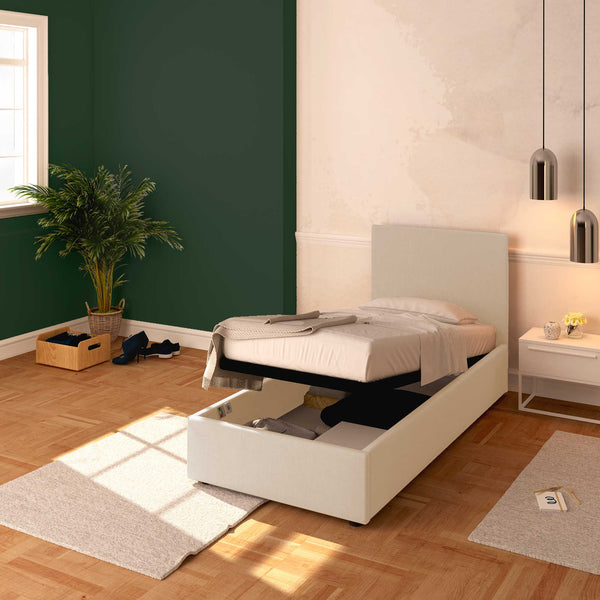 Baldiflex letto contenitore singolo in ecopelle sfoderabile Rossano bianco da destra