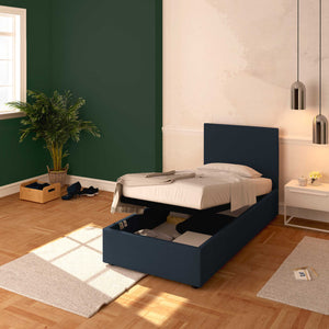 Baldiflex letto contenitore singolo in ecopelle sfoderabile Rossano blu notte da destra