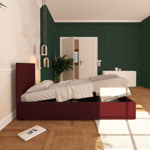 Baldiflex letto contenitore singolo in ecopelle sfoderabile Rossano bordeaux laterale