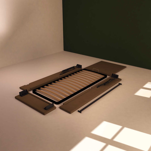 Baldiflex letto contenitore singolo in ecopelle sfoderabile Rossano caffè smontato