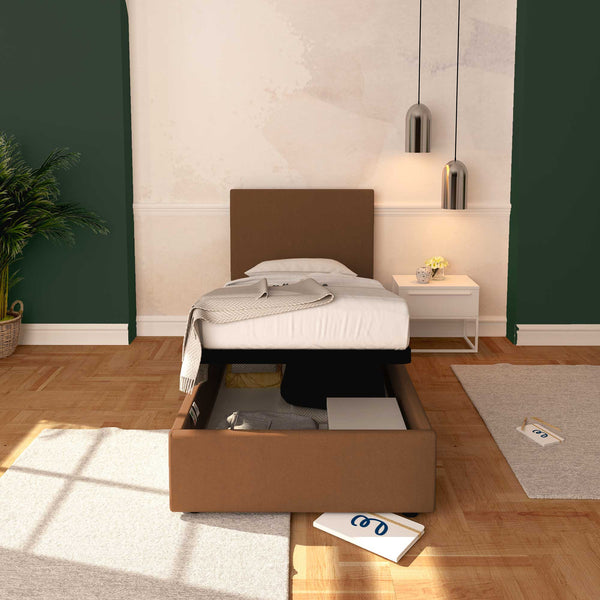 Baldiflex letto contenitore singolo in ecopelle sfoderabile Rossano caffè