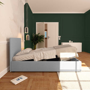 Baldiflex letto contenitore singolo in ecopelle sfoderabile Rossano grigio chiaro laterale