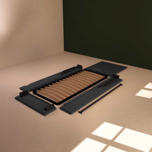 Baldiflex letto contenitore singolo in ecopelle sfoderabile Rossano grigio scuro smontato