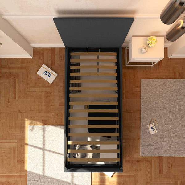 Baldiflex letto contenitore singolo in ecopelle sfoderabile Rossano grigio scuro top