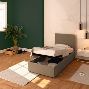 Baldiflex letto contenitore singolo in ecopelle sfoderabile Rossano grigio talpa da destra