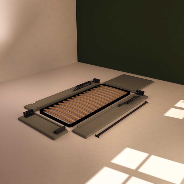 Baldiflex letto contenitore singolo in ecopelle sfoderabile Rossano grigio talpa smontato