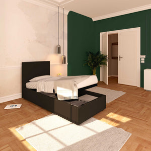 Baldiflex letto contenitore singolo in ecopelle sfoderabile Rossano marrone scuro da sinistra