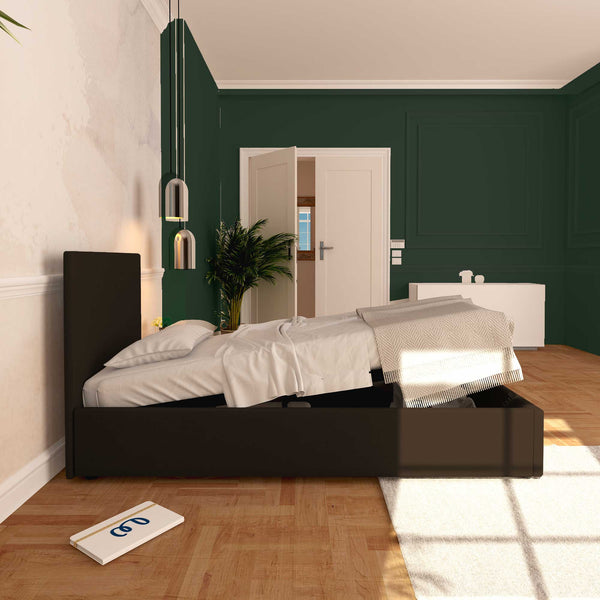 Baldiflex letto contenitore singolo in ecopelle sfoderabile Rossano marrone scuro laterale